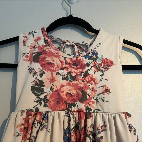 Cheeky Plum Sleeveless Tie Neck Twirl Dress, Cream with Rose Floral, 4T - Picture 7 of 9